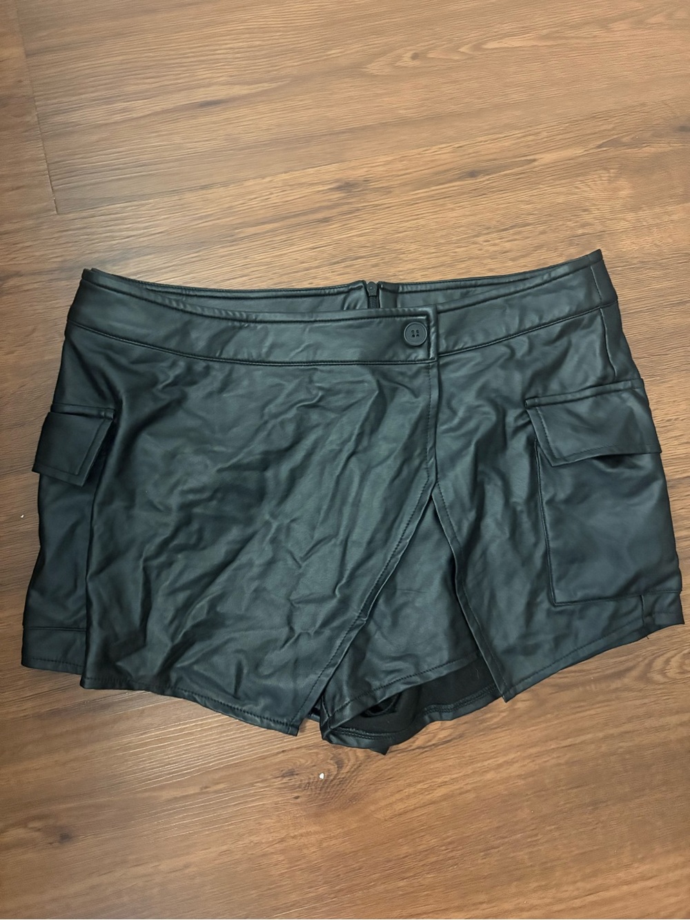 Black Faux Leather Skort Shorts